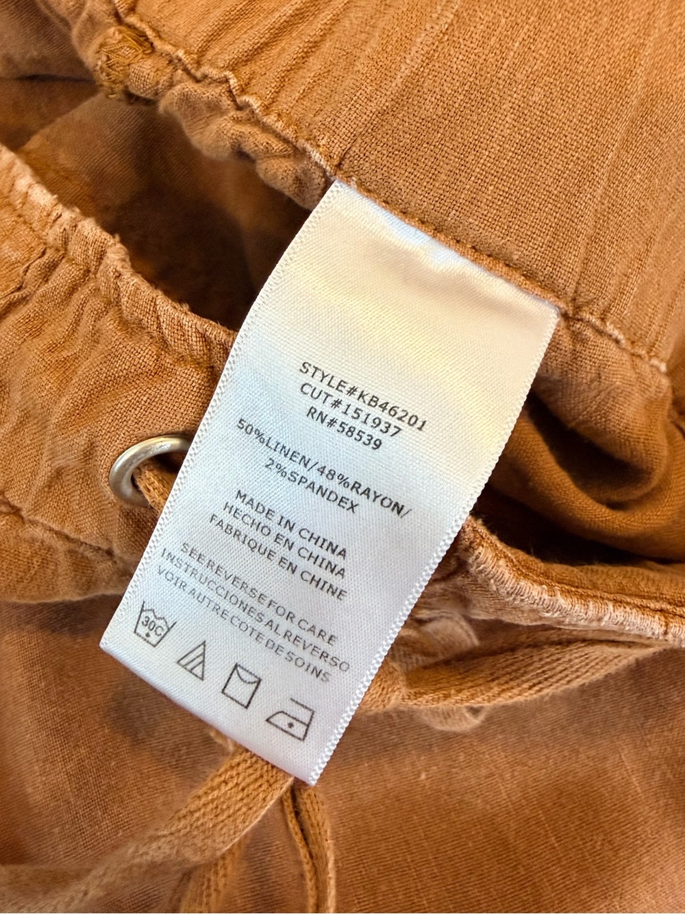 Kut from the Kloth Camel Brown Drawstring Linen Blend Pants - Picture 5 of 9